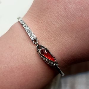 Bracelet Red Gemstone Silver Rhinestone
